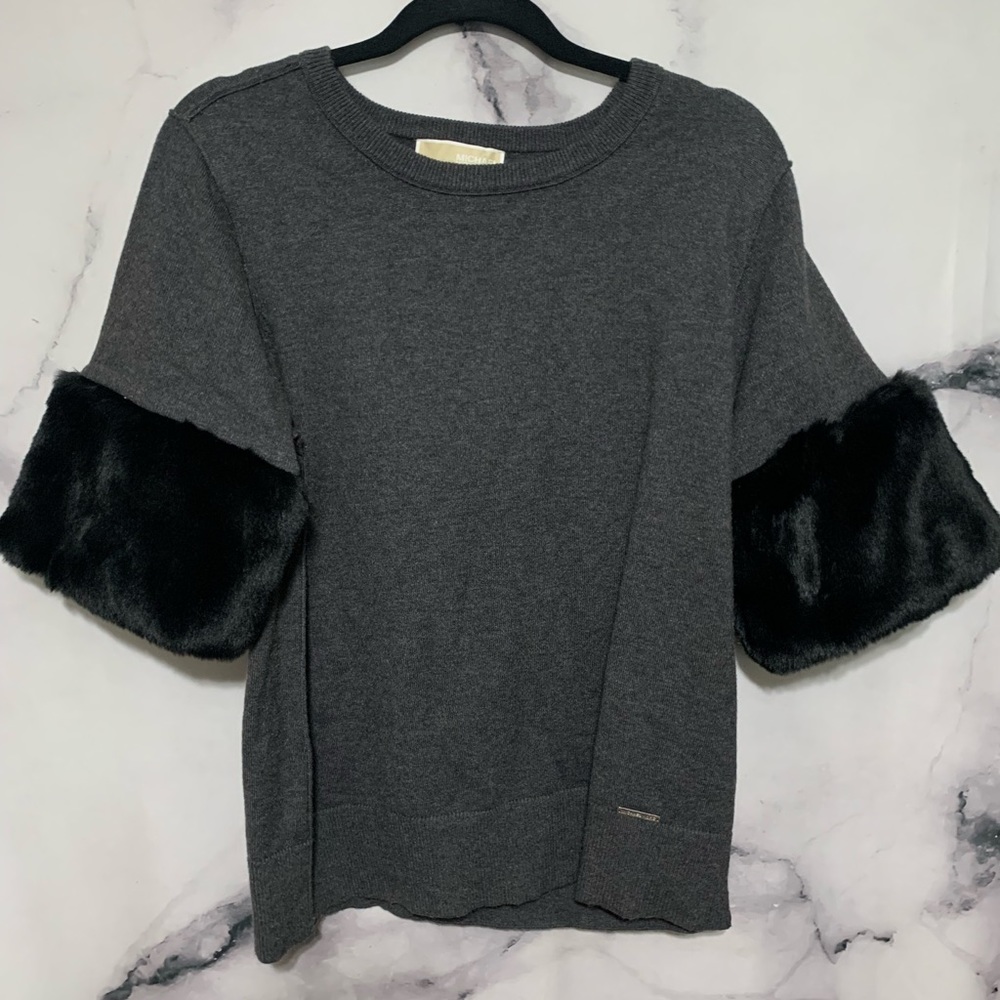 NWT Michael Kors Grey w/ black faux fur sleeves